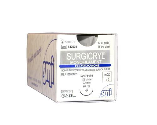 Surgicryl Monofilament USP 3/0, 75 cm violet, reverse cutting, 3/8 circle 24 mm, DS-24, 12 stuks (13201524)